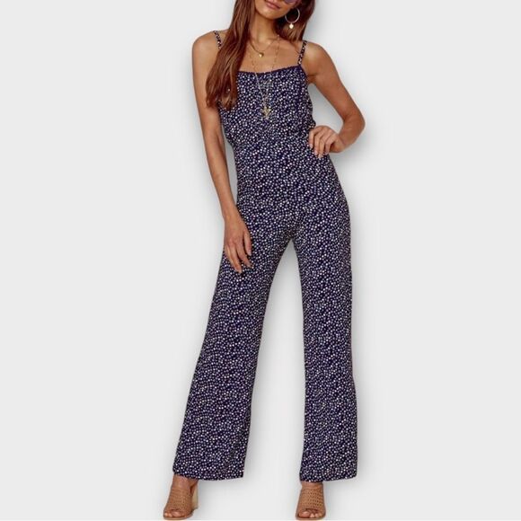 Anthropologie Auguste The Label Daphne Pintuck Jumpsuit in Navy Floral SZ 6 NWT - Picture 1 of 11